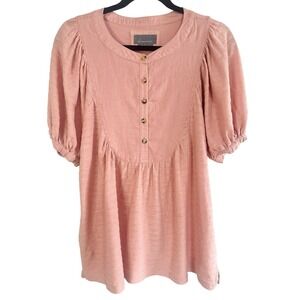 Anthropologie Pink Lace Back Top Small Short Sleeve Eyelet Knit Cottagecore Flaw